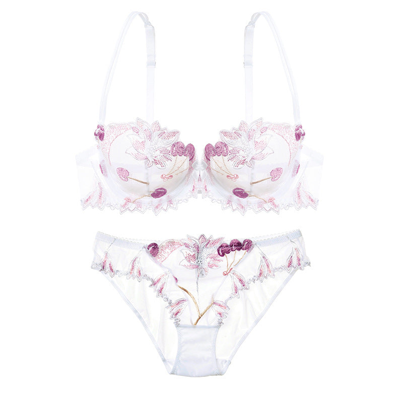 Sexy Ultra-thin Gathering Lace Transparent Mesh Embroidery Bra Set