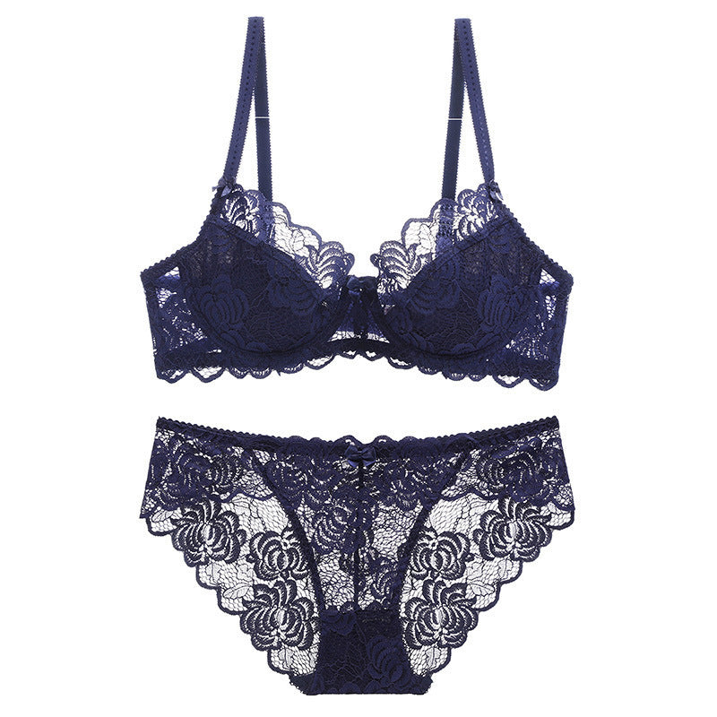 Sexy Plus Size Ultra Thin Sheer Breathable Lace Bra Set