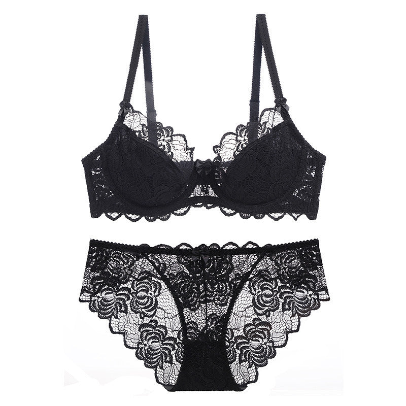 Sexy Plus Size Ultra Thin Sheer Breathable Lace Bra Set