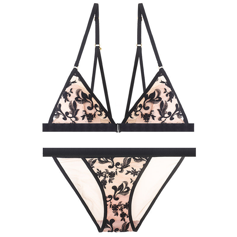 Ultra-thin Lace Sexy Triangle Cup Front Button Back Bra Set