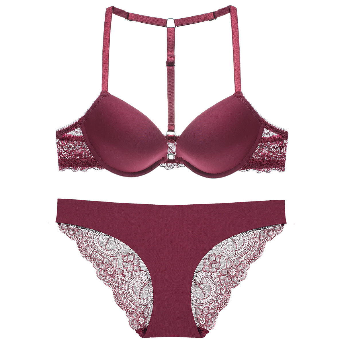 Sexy Deep V Front Clasp Lace Bra Set