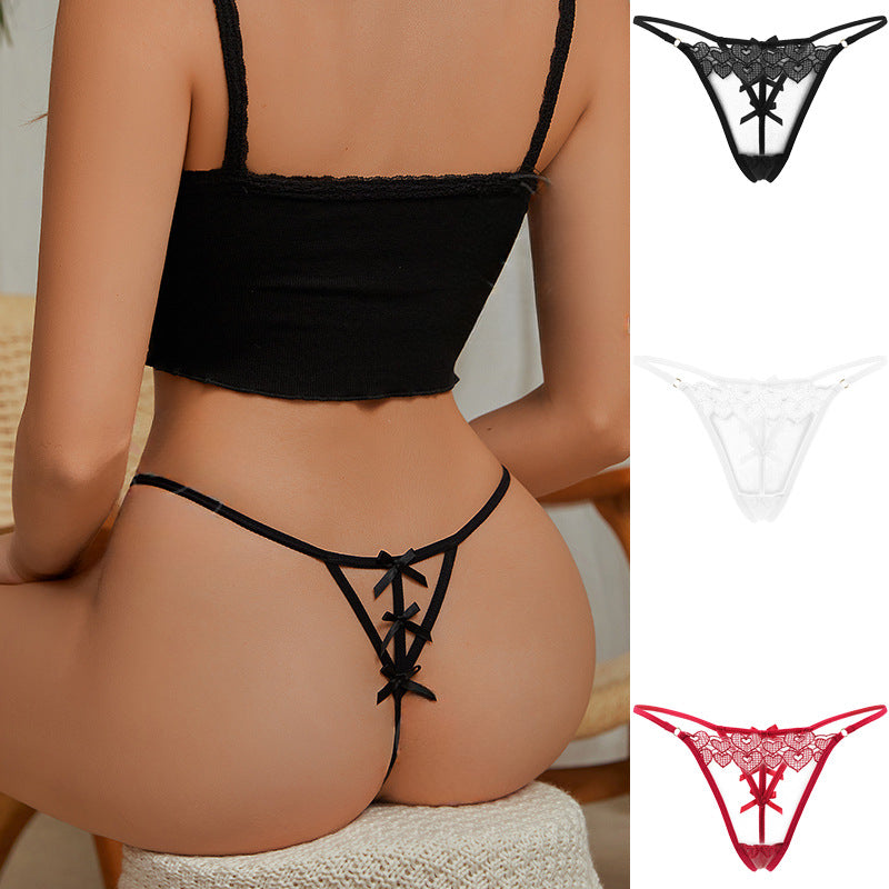 Bow Sexy Mesh Splicing Thong Panties