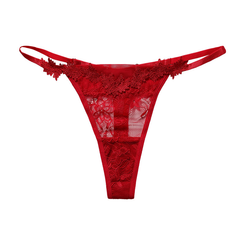 French Lace Embroidered Satin Sexy Thong Panties