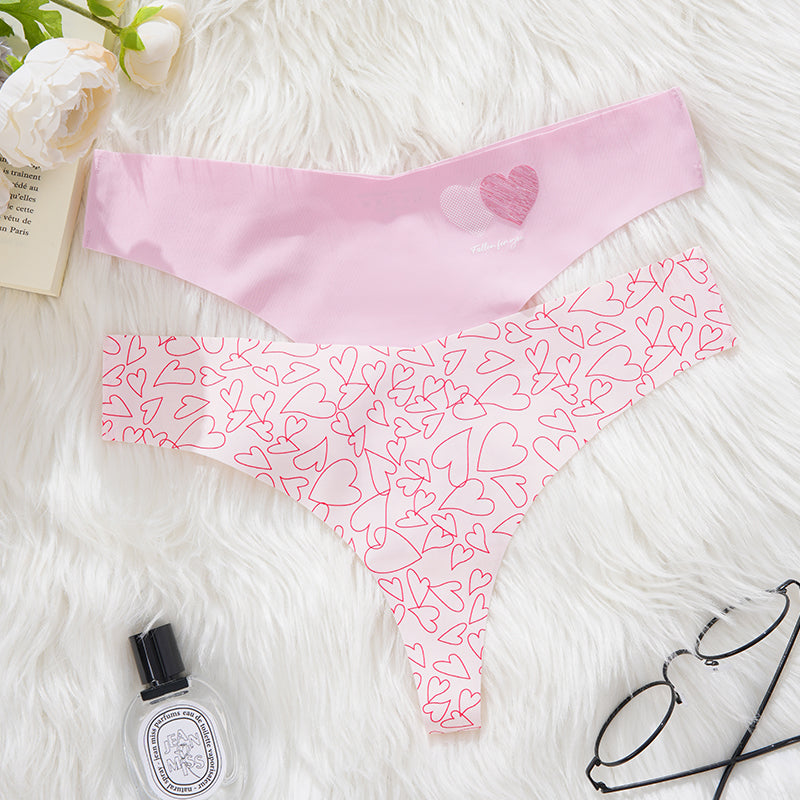 Chic Heartline Print Low-Rise T-Back Thong Panties