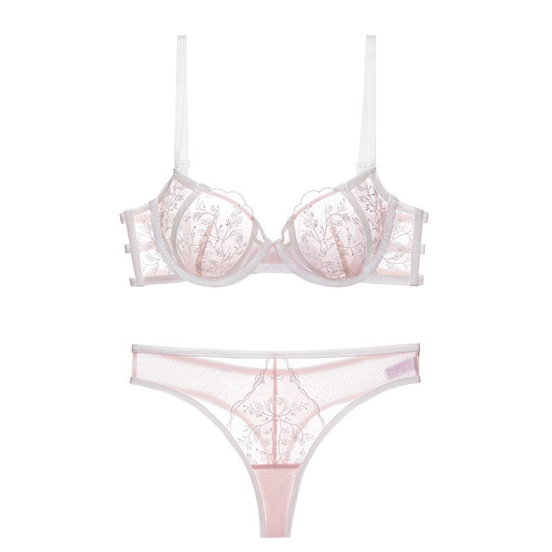 Sexy Lingerie Ultra-thin Embroidered Lace Gathering Bra Set