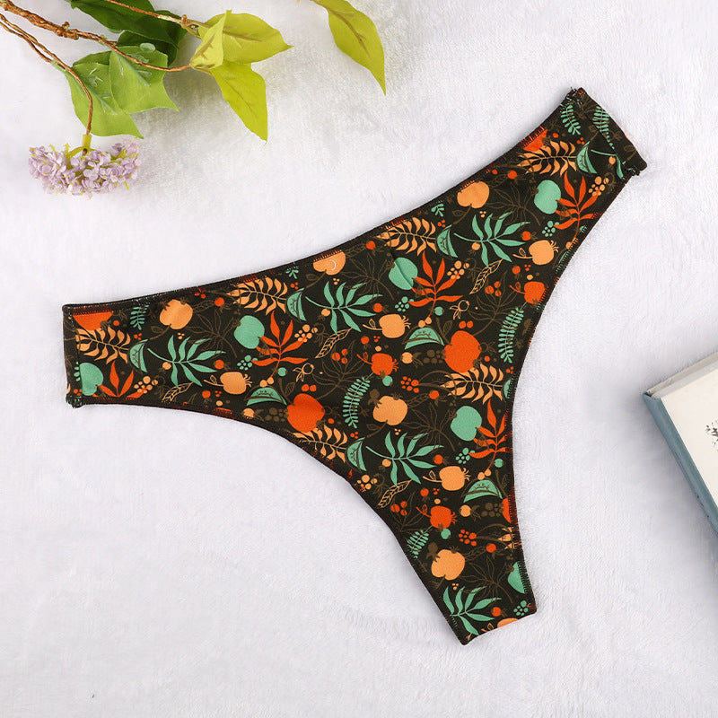 Floral Seamless Invisible Breathable Triangle Panties Low Rise Panties Thongs