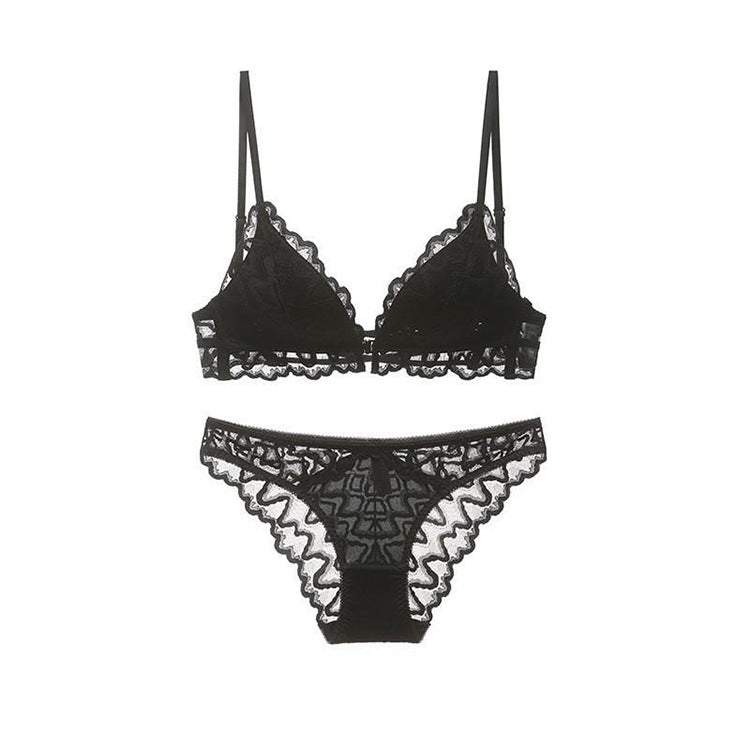French Thin U-Shape Large Backless Cross Front Button Bra Set