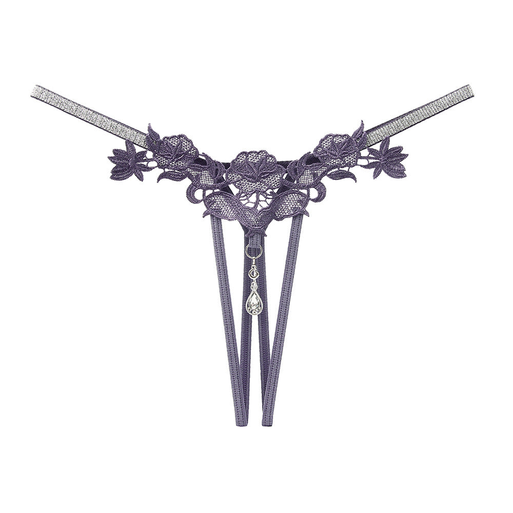 Rhinestone Temptation Erotic Panties Hollowed Out Embroidered Erotic Open Thongs