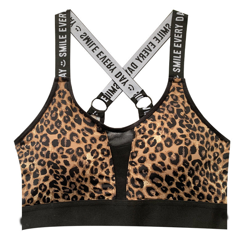 Mesh Splicing Sexy Wild Style Leopard Print Sports Bra