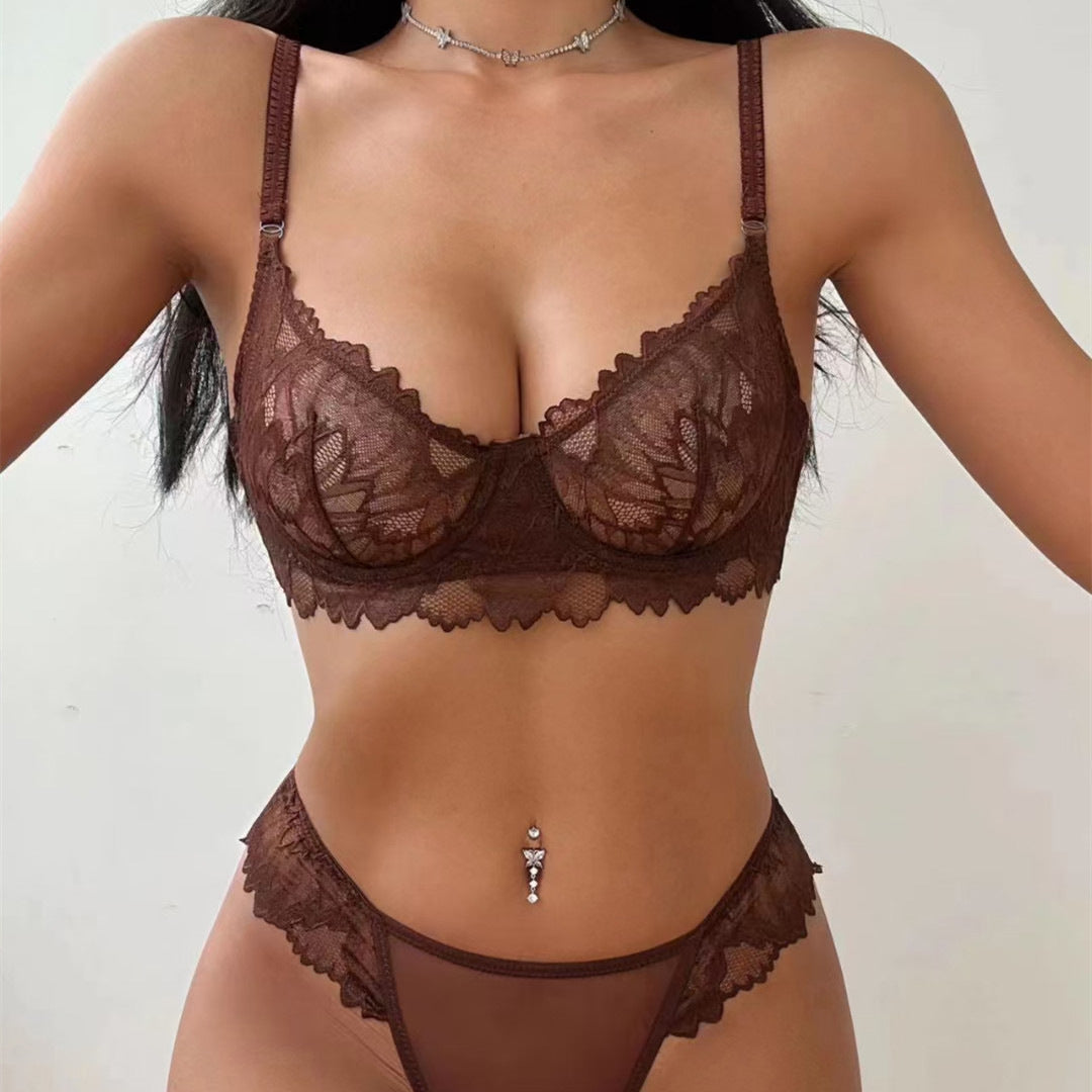 French Sexy Thin Lace Large Breasts & Anti-Sag Bra Set
