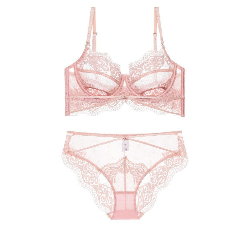 Sexy Ultra-thin Hollow Lace Gathered Bra Set