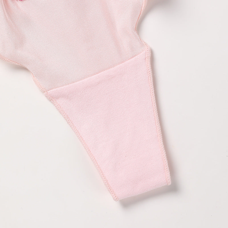 Sexy Monogrammed Embroidered Printed Panties Wavy Edge Luxurious Satin Thong