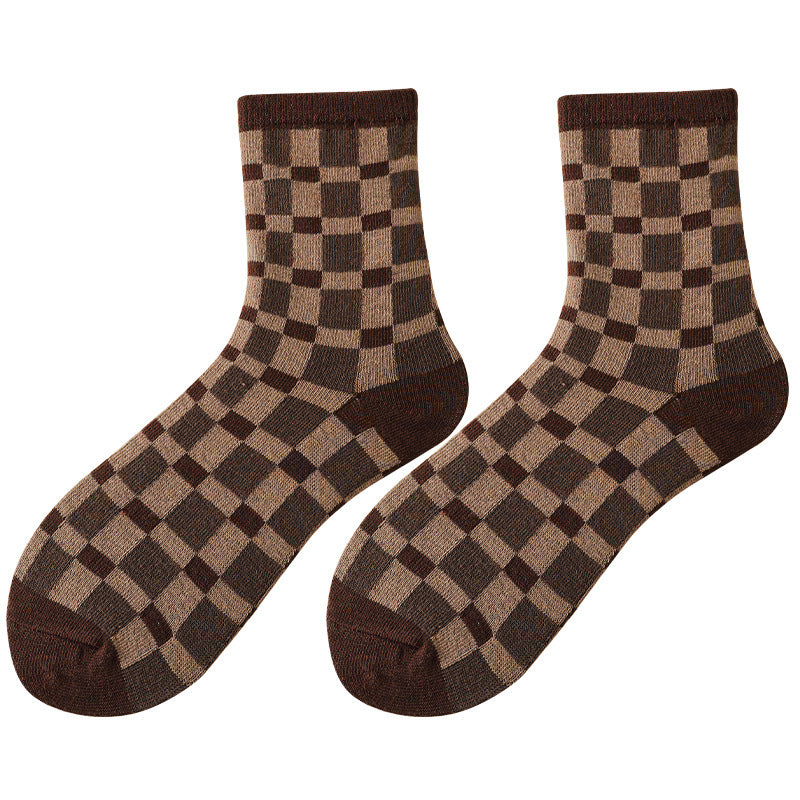 Vintage Mid-calf Flower Rhombus Cotton Stacked Socks Tide Socks
