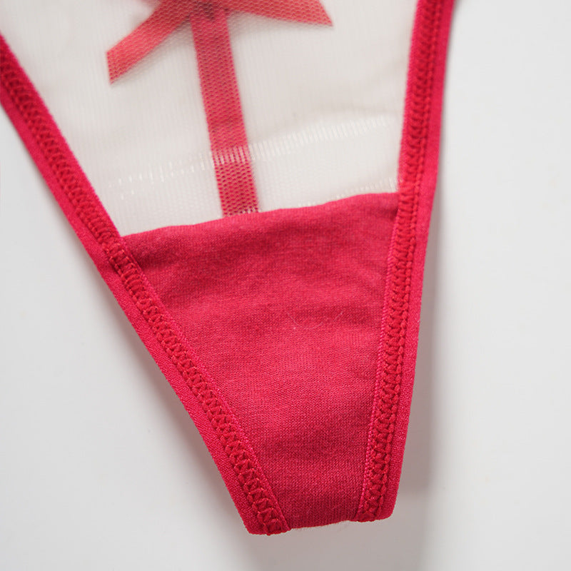 Bow Sexy Mesh Splicing Thong Panties