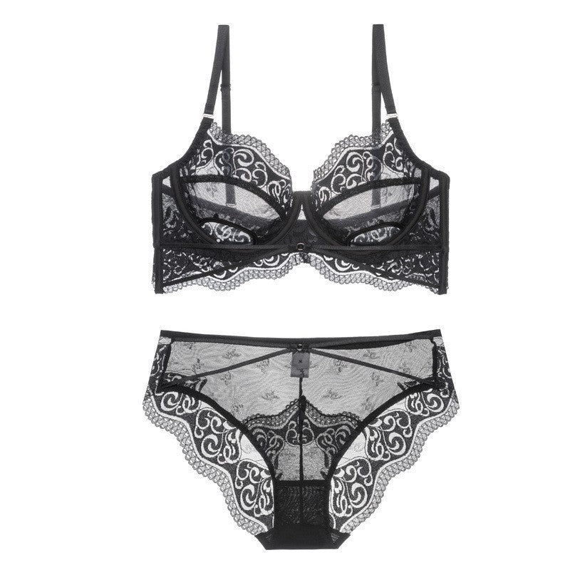 Sexy Ultra-thin Hollow Lace Gathered Bra Set