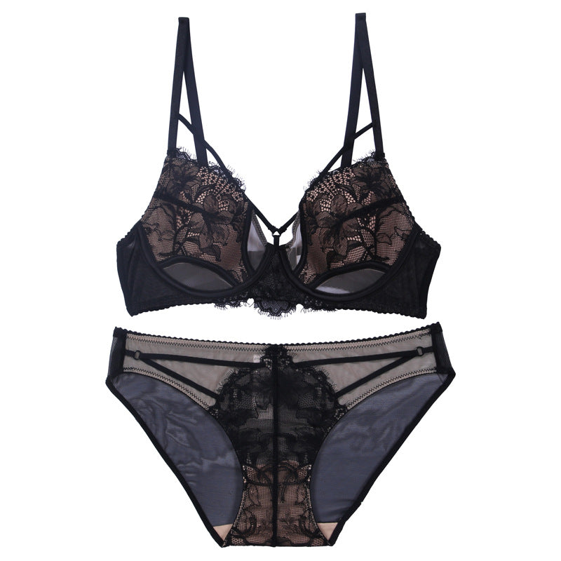 French Sexy Lace Gathering Elegant Pure Desire Bra Set