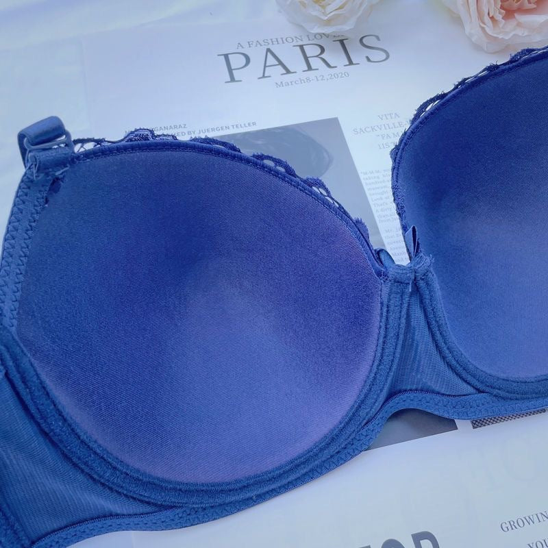 Lace Gathering Thin Cup Sexy Thong Plus Size Bra Set