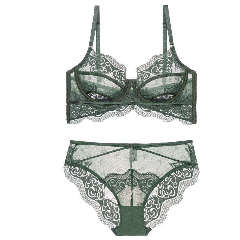 Sexy Ultra-thin Hollow Lace Gathered Bra Set