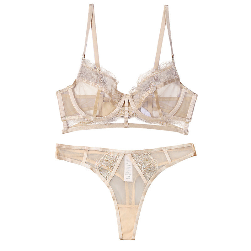 Sexy Soft Steel Ring Lace French Bra Set