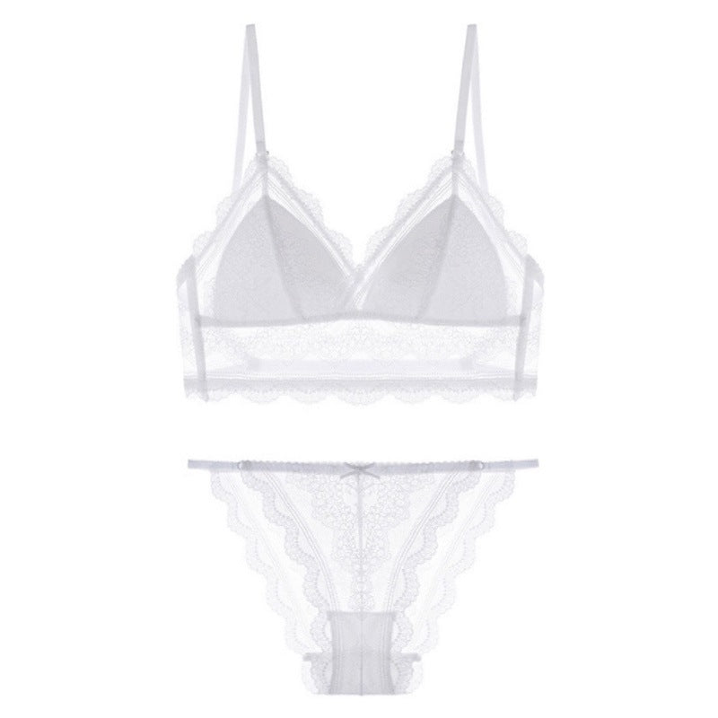 Thin U-shaped Back French Sexy LaceTriangle Cup Bra Set