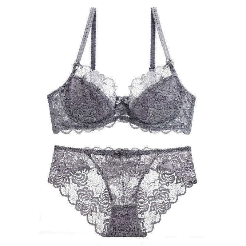 Sexy Plus Size Ultra Thin Sheer Breathable Lace Bra Set