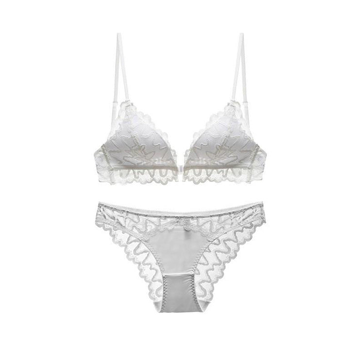 French Thin U-Shape Large Backless Cross Front Button Bra Set