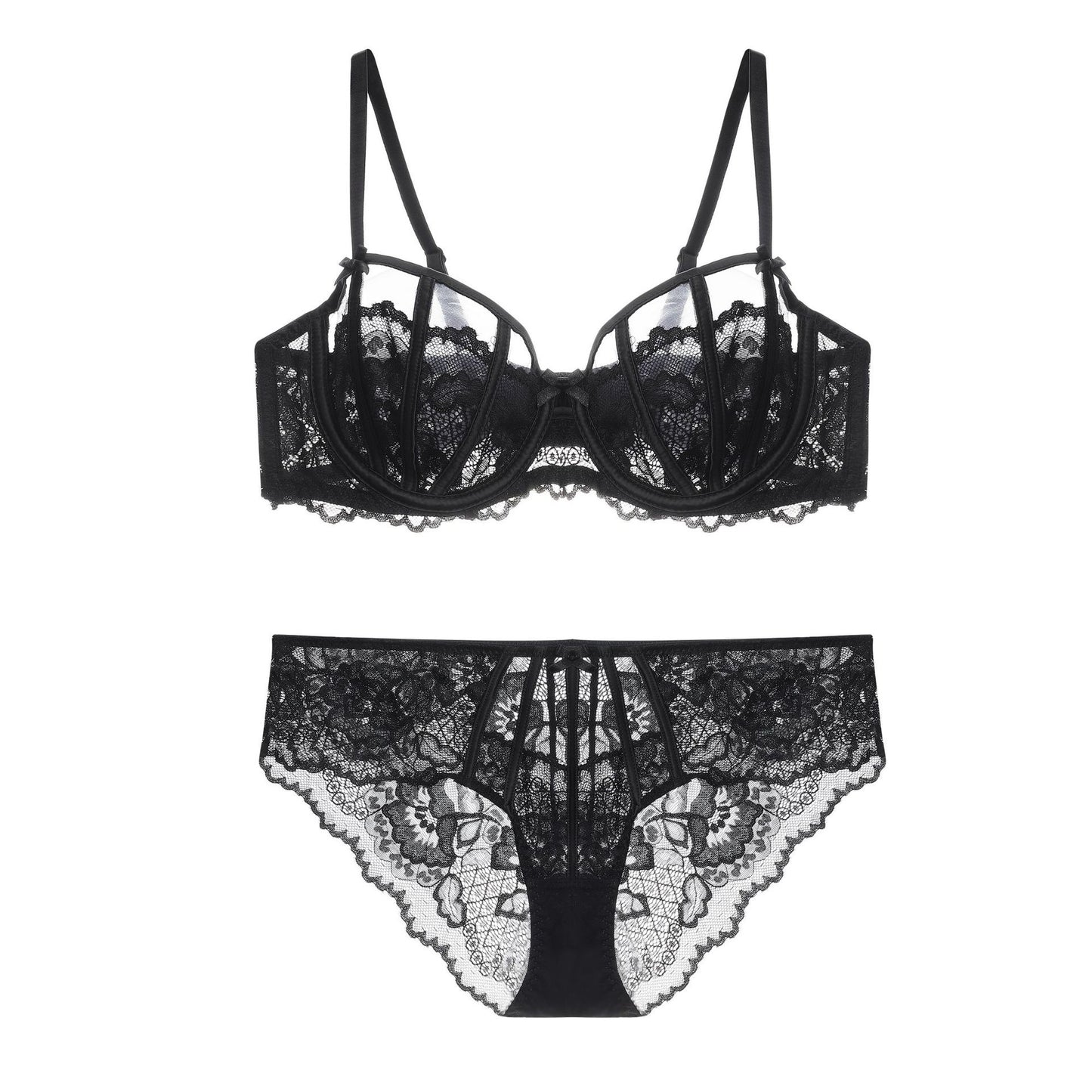 French Lace Lingerie Sexy Ultra Thin Adjustable Bra Set