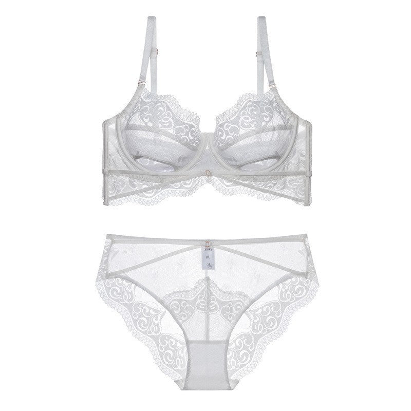 Sexy Ultra-thin Hollow Lace Gathered Bra Set