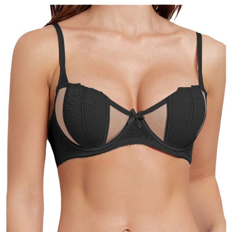Elegant French Style Bra with Lace Edge and Bunny Ear Cups