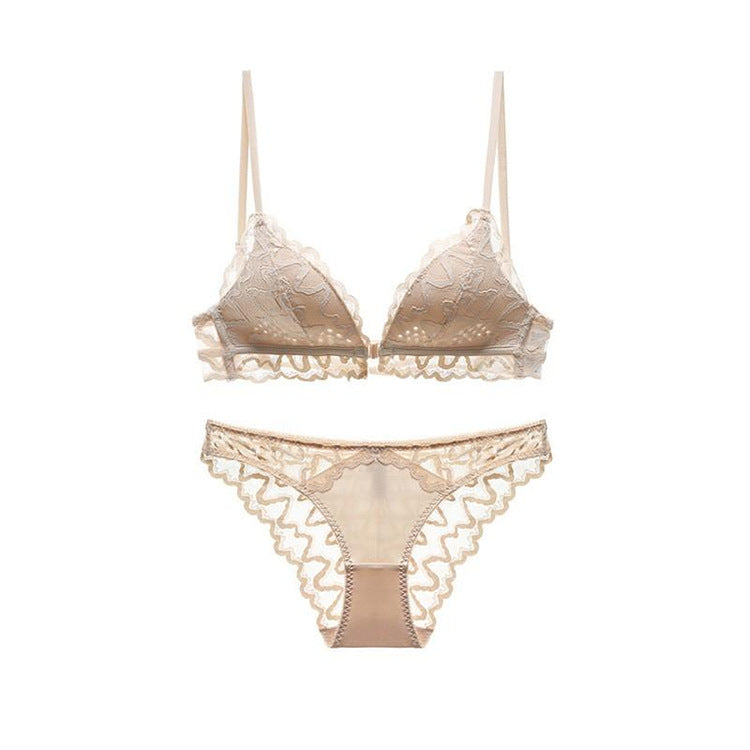 French Thin U-Shape Large Backless Cross Front Button Bra Set