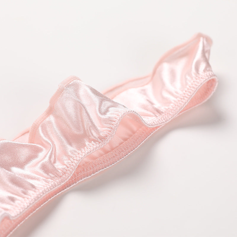 Sexy Monogrammed Embroidered Printed Panties Wavy Edge Luxurious Satin Thong
