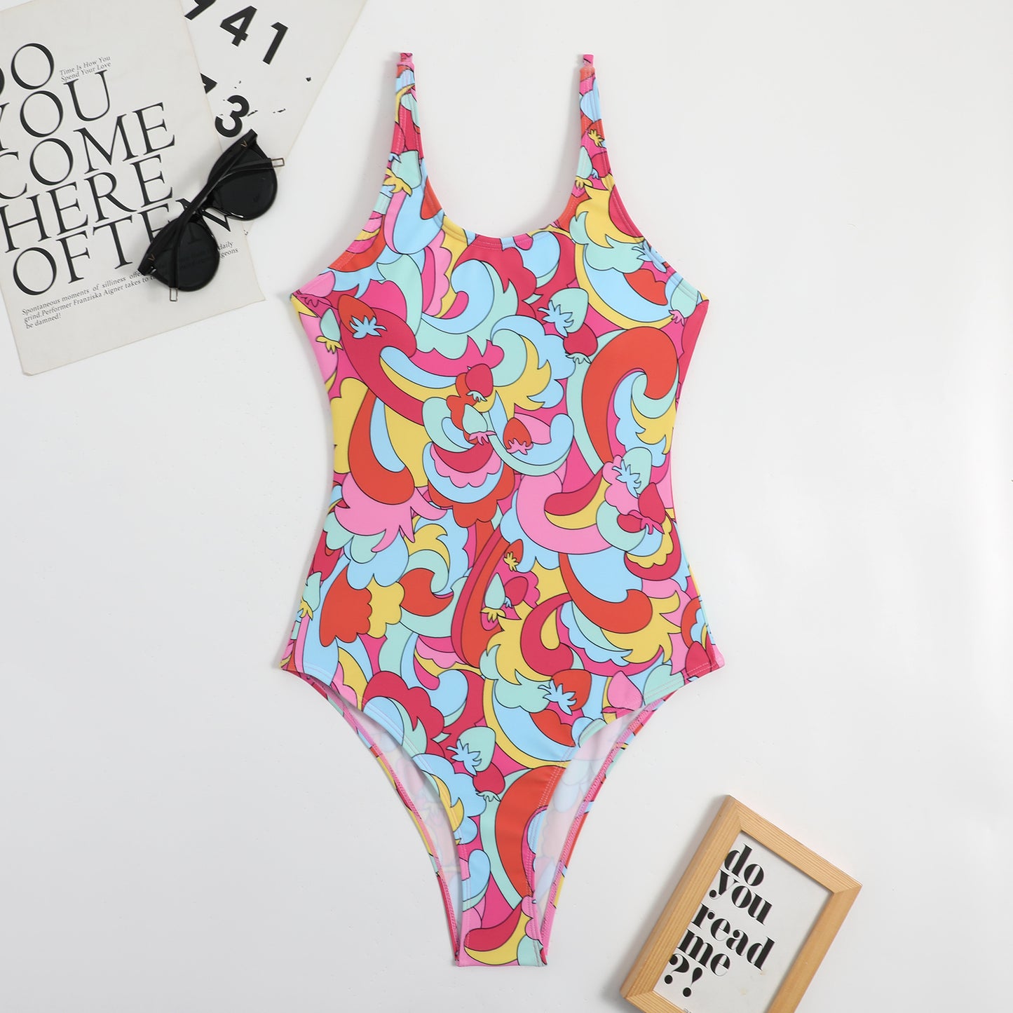 Floral Slim One Piece Swimsuit Tight Backless Swimwear