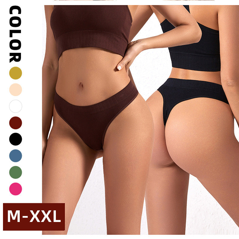 Large Size No Trace Solid Color Sexy Stretch T Panties Low Waist Panties
