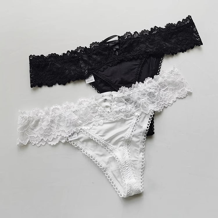 Sexy Lace Low Waist Hollow Out Rear Cross Thong Panties
