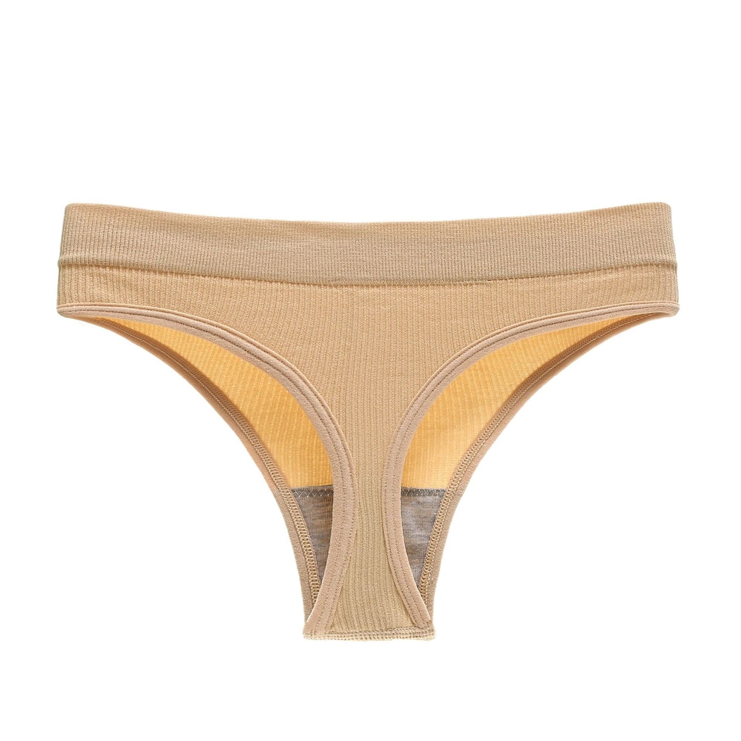 Plus Size Solid Color Mid Waist Fitness Sports Sexy Thong Threaded T Panties