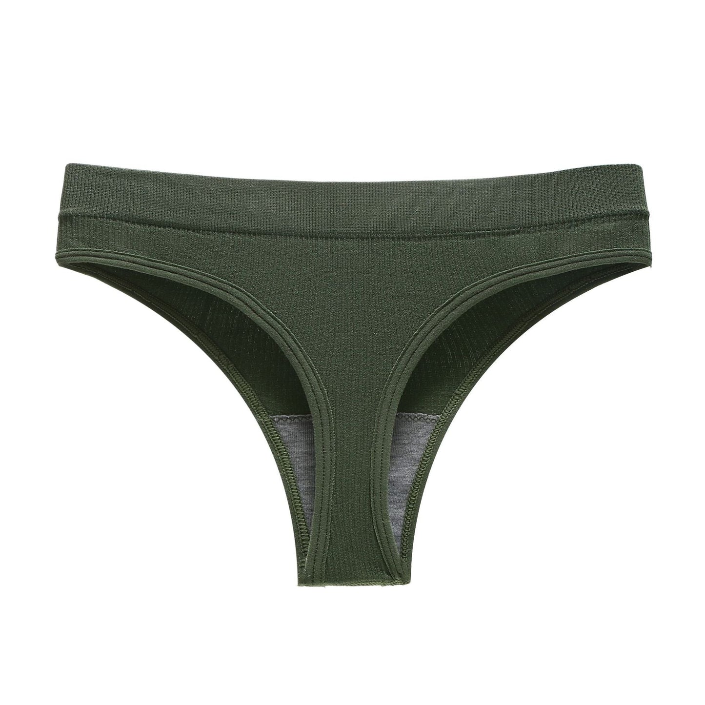 Plus Size Solid Color Mid Waist Fitness Sports Sexy Thong Threaded T Panties
