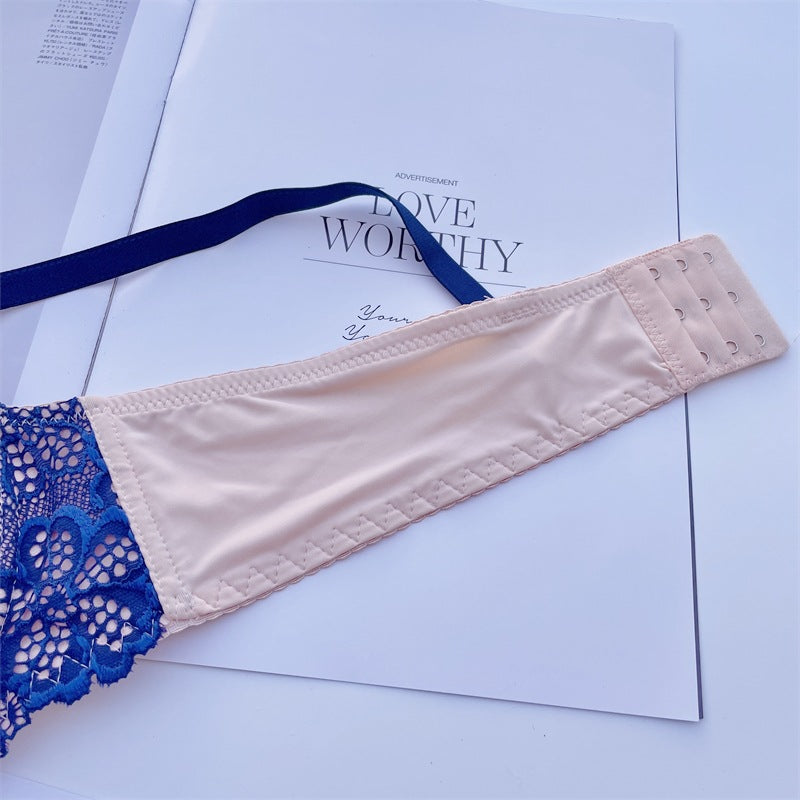 Fashion Color Blocking Sexy Massage Gathering Adjustment Lace Bra Set