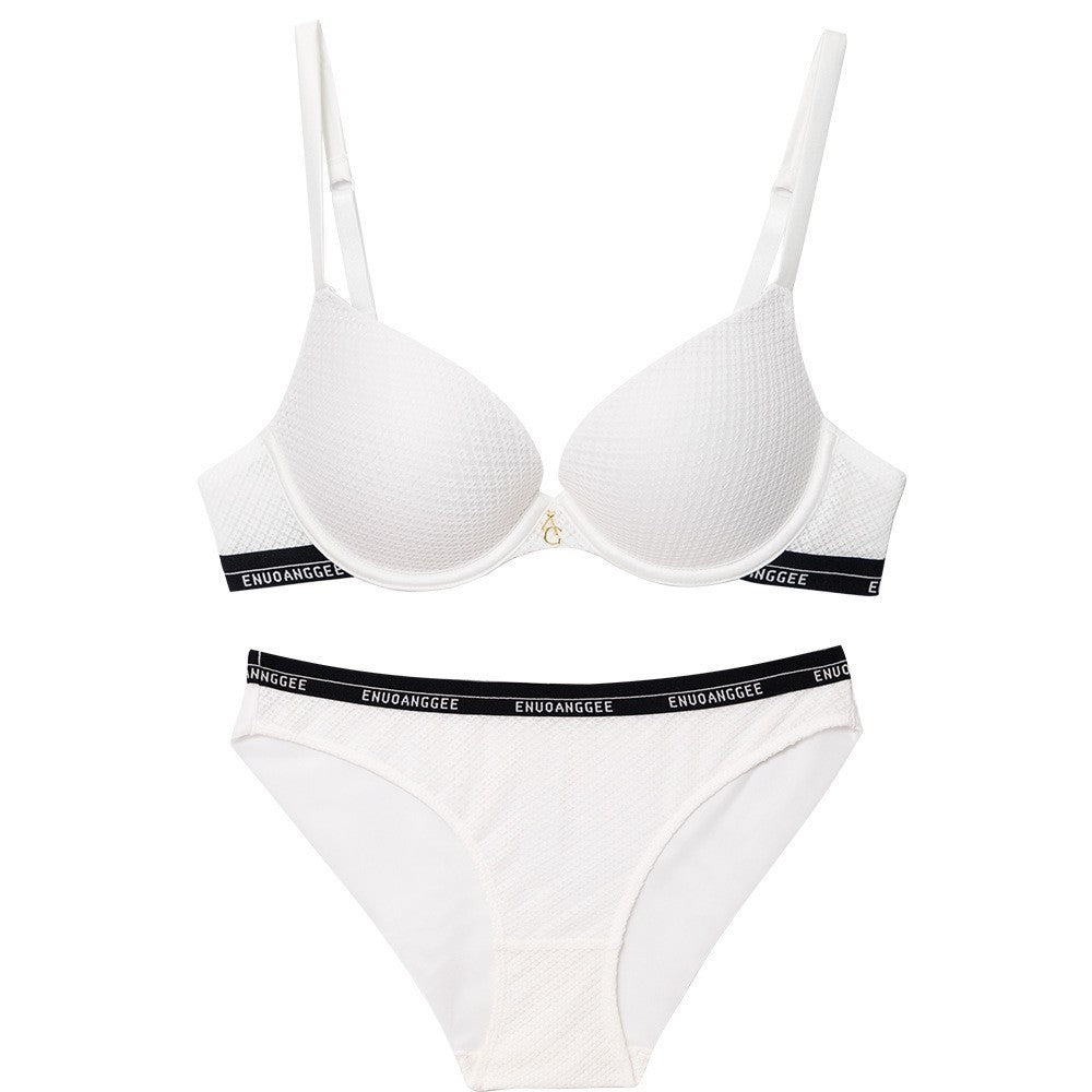 Color Clash Letters Sexy Lingerie Top Gathering Bra Set