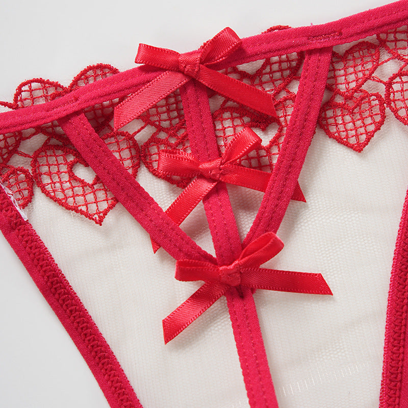 Bow Sexy Mesh Splicing Thong Panties