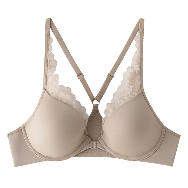 Elegant French Style Bra with Lace Edge and Y-shaped Straps