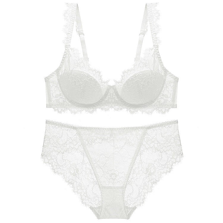 French Sexy Thin Cotton Breathable Gathering Lace Bra Set