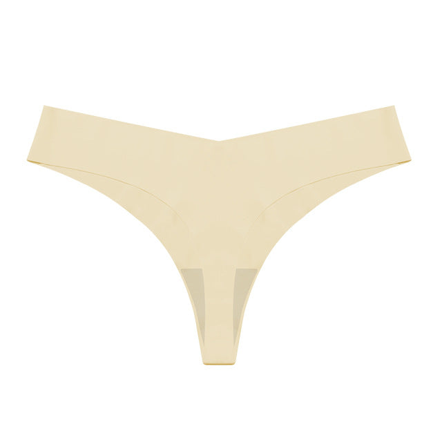 Low Waist Ice Silk Nude Cotton Crotch Large Size T Panties Sexy One Piece Briefs