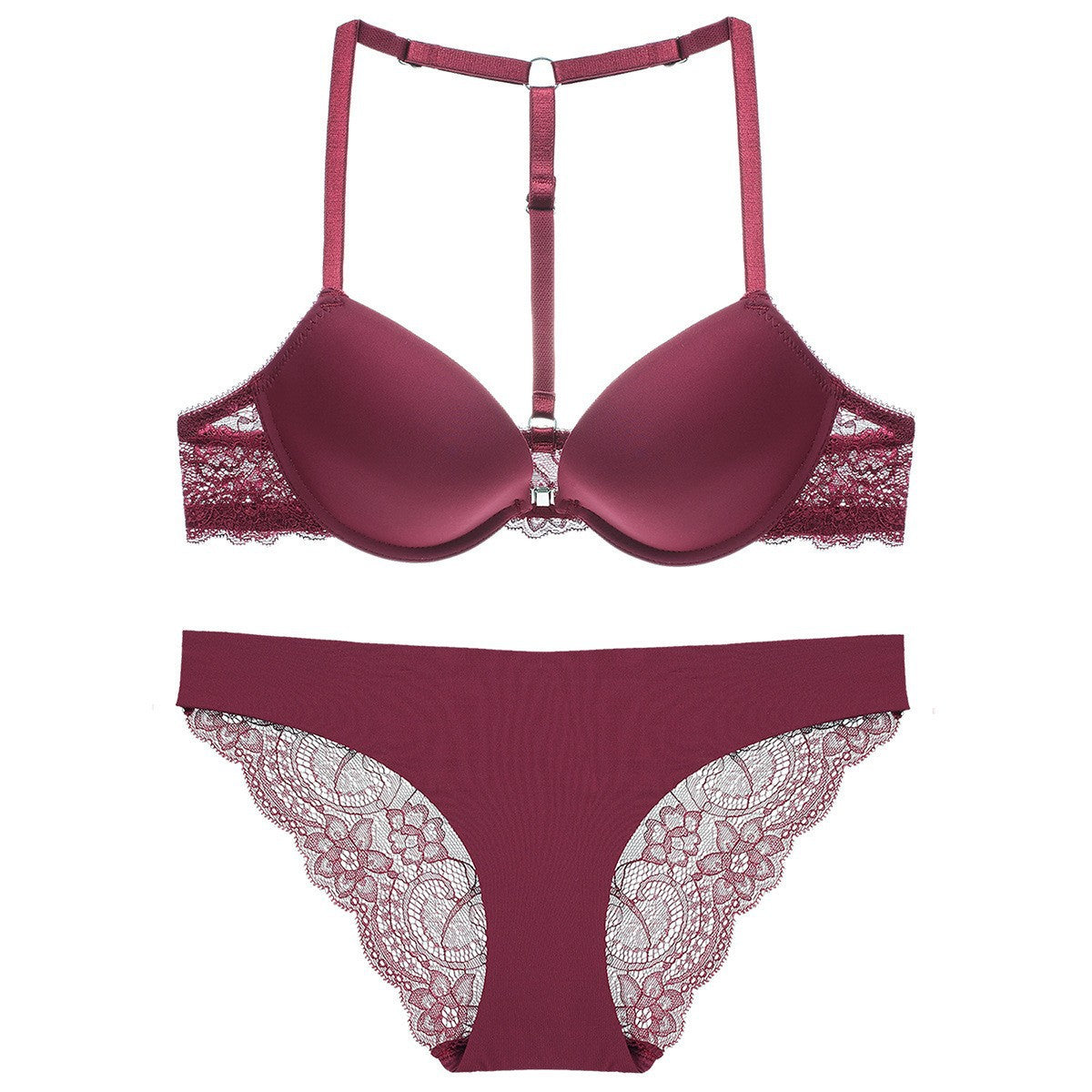 Sexy Deep V Front Clasp Lace Bra Set