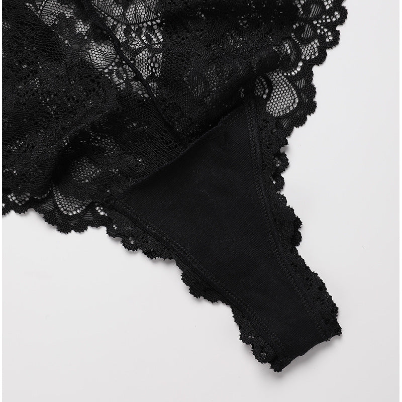 Mid-rise Lace See-Through Sexy Cotton Crotch T-Back Panties