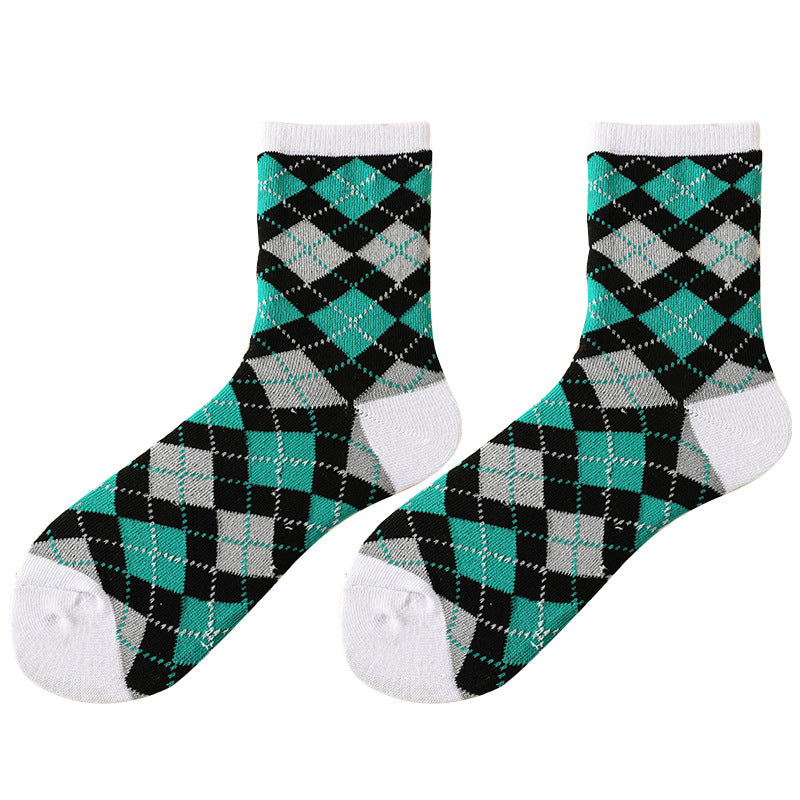 Thin Section Mid-calf Retro Rhombic Jacquard Pile Tide Socks Cotton Socks