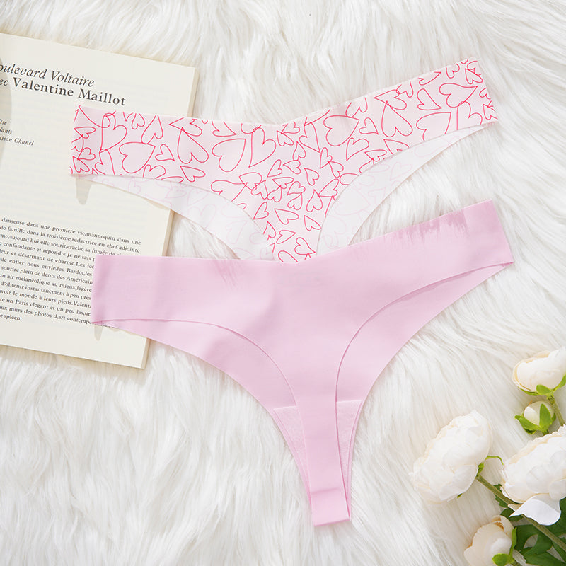 Chic Heartline Print Low-Rise T-Back Thong Panties