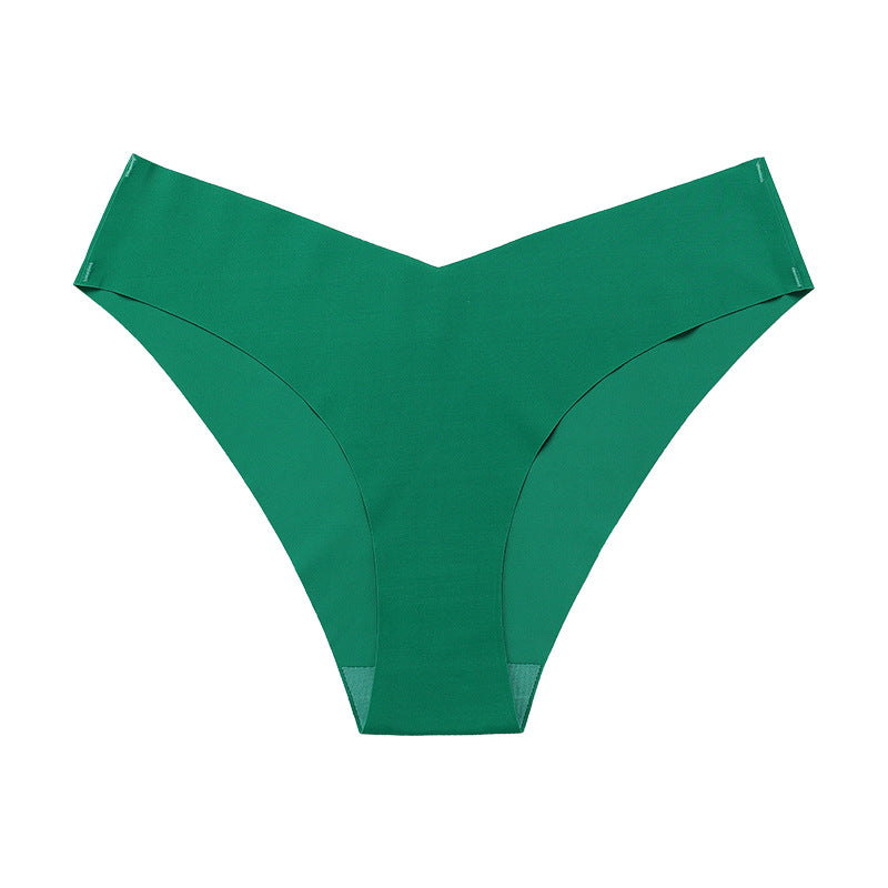 Large Size Seamless Ice Silk V-Shape Waistband One Piece Cotton Crotch Triangle Panties