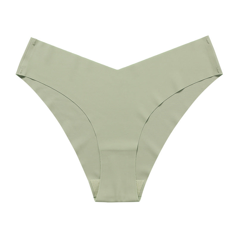 Large Size Seamless Ice Silk V-Shape Waistband One Piece Cotton Crotch Triangle Panties