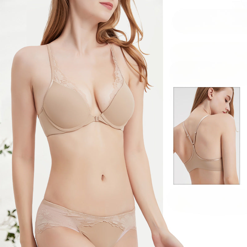 Elegant French Style Bra with Lace Edge and Y-shaped Straps