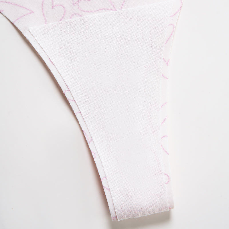 Chic Heartline Print Low-Rise T-Back Thong Panties